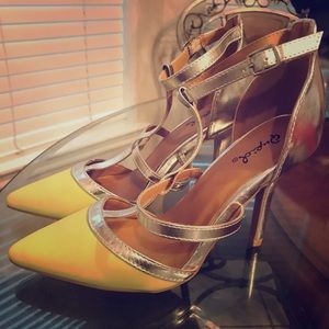 Strappy silver and lime heels
